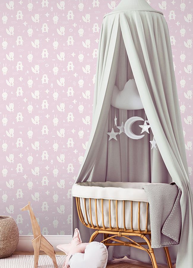 4060-91303 Bitsy Pink Woodland Wallpaper