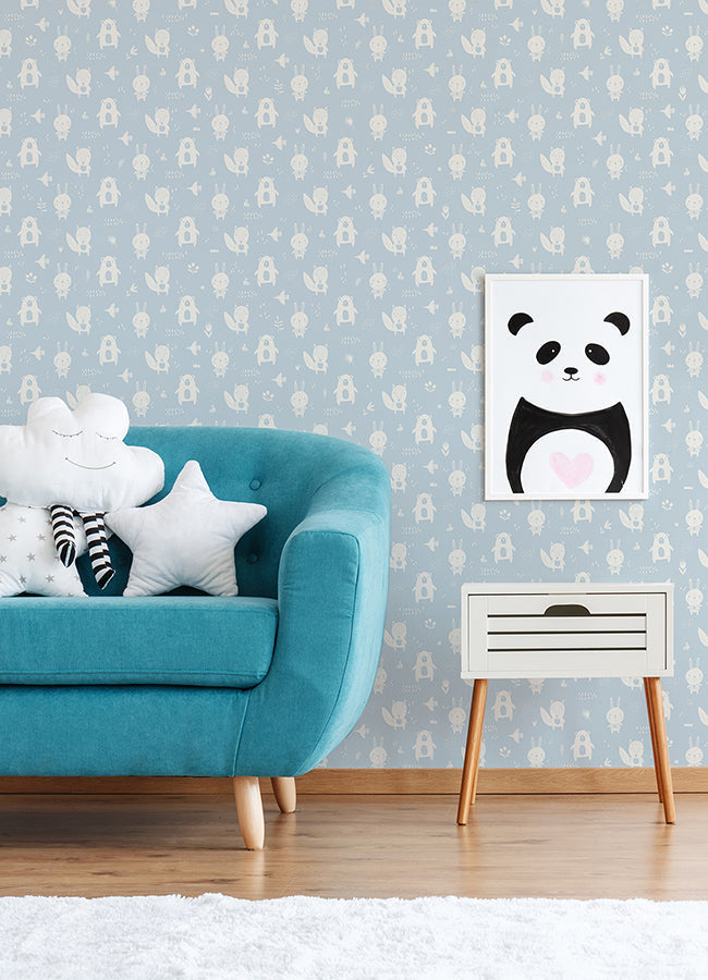 4060-91311 Bitsy Sky Blue Woodland Wallpaper