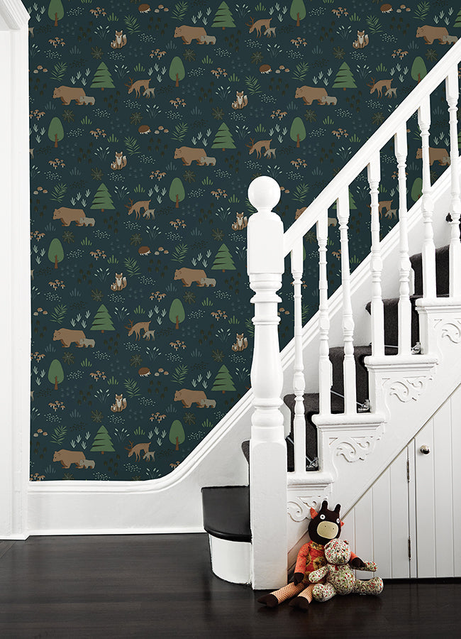 4060-139248 Finola Dark Blue Bears Wallpaper