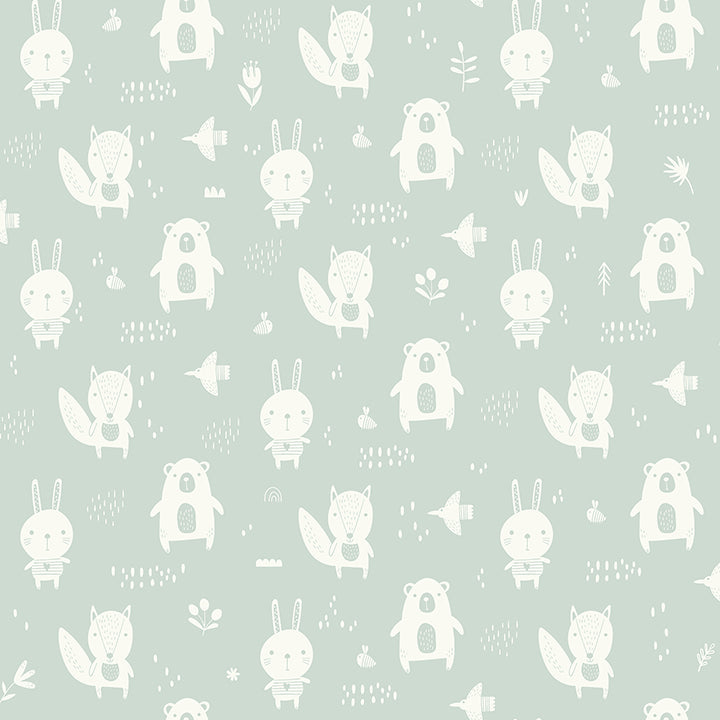 4060-91304 Bitsy Mint Woodland Wallpaper