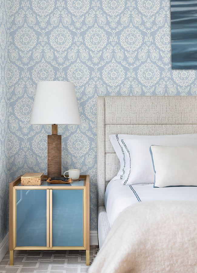 4071-71019 Helm Damask Light Blue Floral Medallion Wallpaper