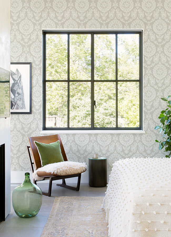 4071-71020 Helm Damask Taupe Floral Medallion Wallpaper