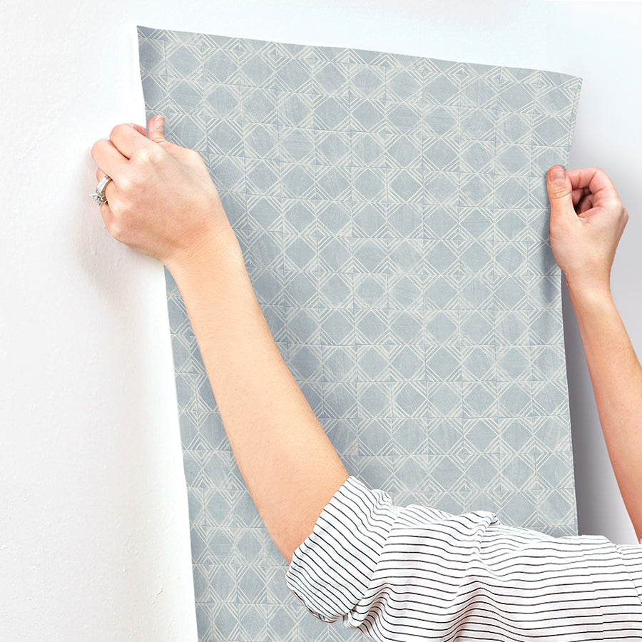 3125-72305 Button Block Blue Geometric Wallpaper