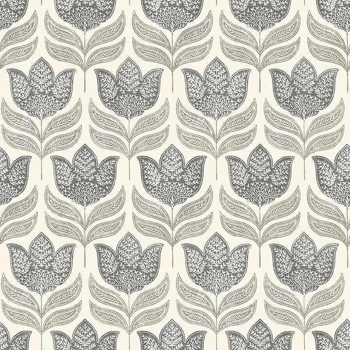 3125-72343 Cathal Charcoal Tulip Block Print Wallpaper