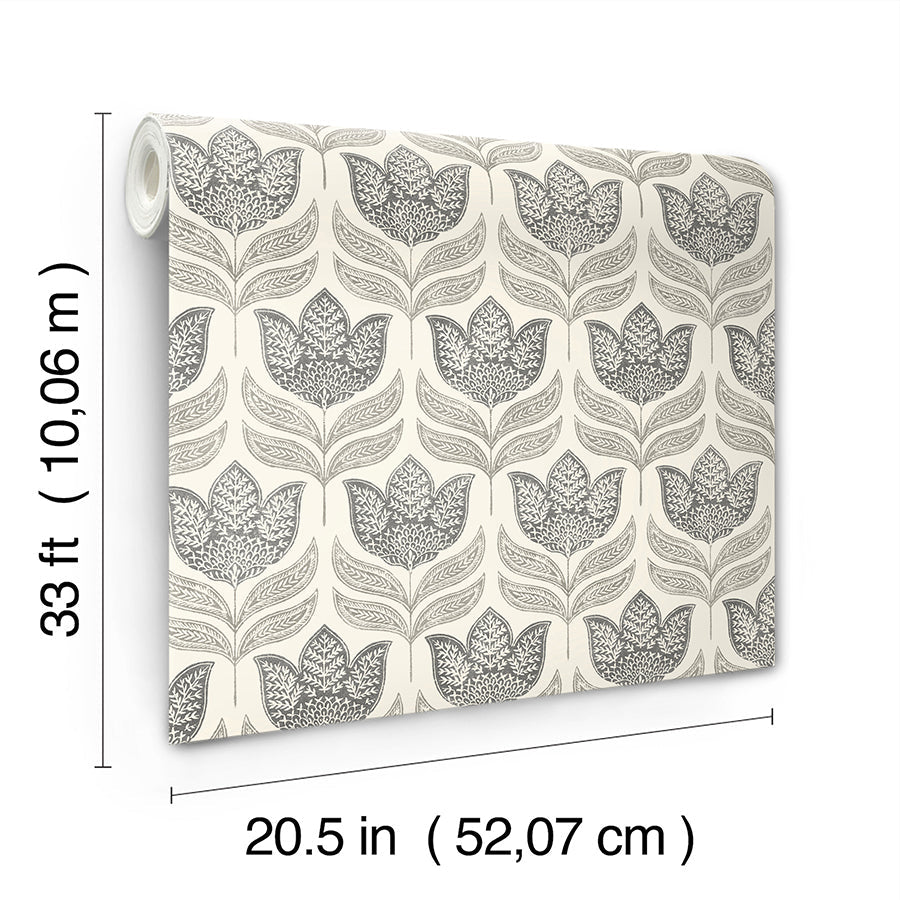 3125-72343 Cathal Charcoal Tulip Block Print Wallpaper