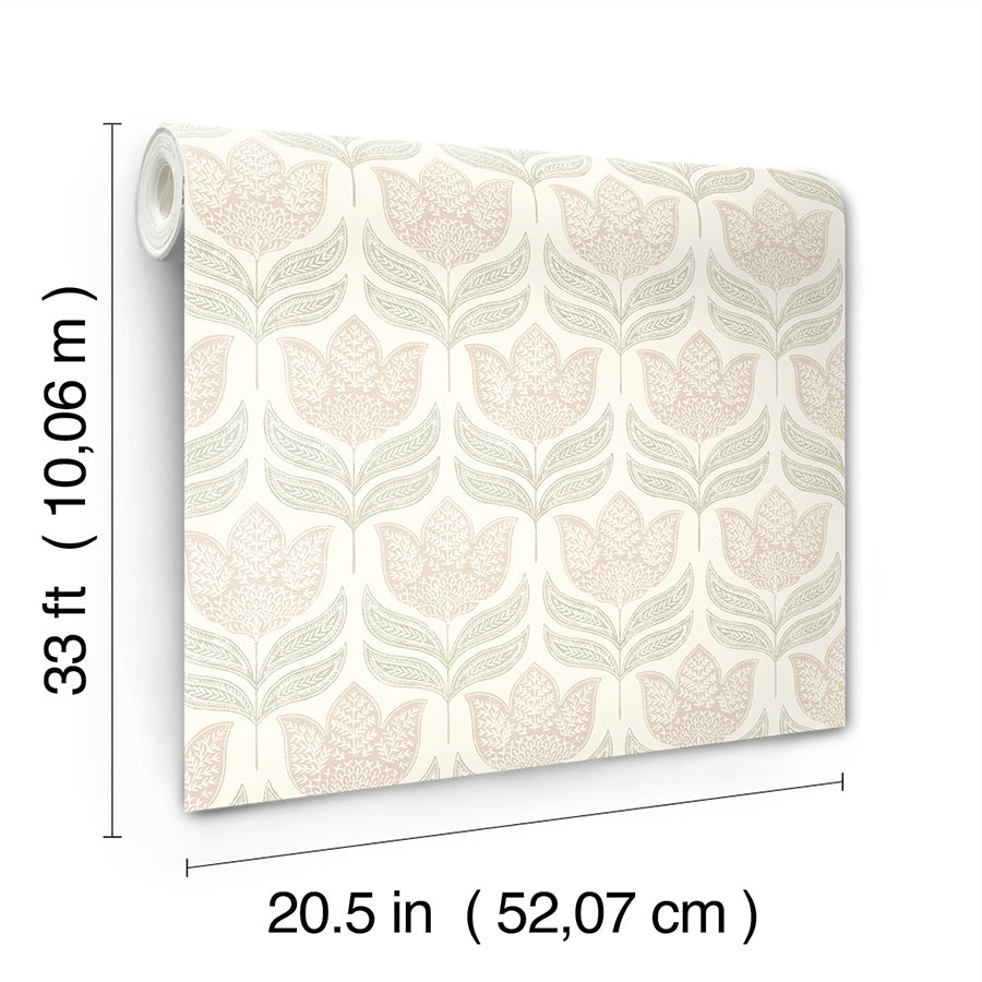 3125-72346 Cathal Blush Tulip Block Print Wallpaper
