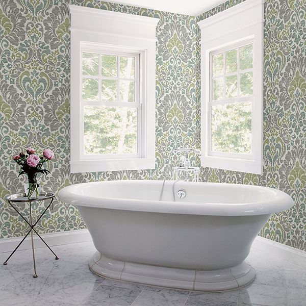 2793-24733 Garden of Eden Green Damask Wallpaper
