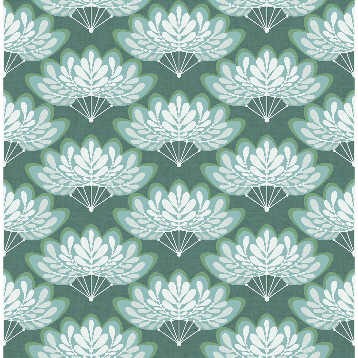 2861-25753 Lotus Green Floral Fans Wallpaper