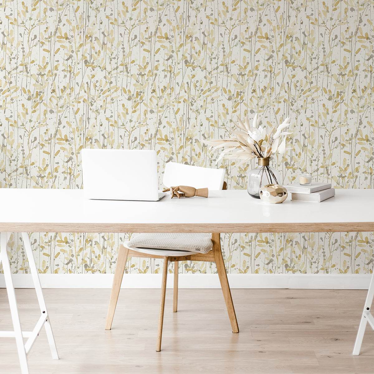 2975-26240 Leandra Yellow Floral Trail Wallpaper