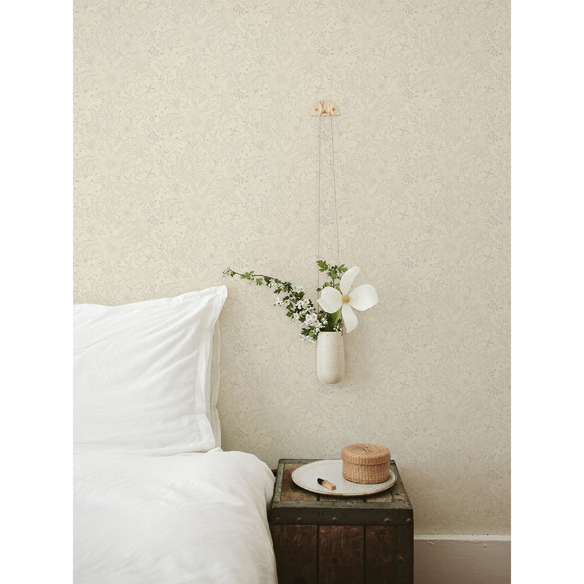 2999-13125 Wilma White Floral Block Print Wallpaper