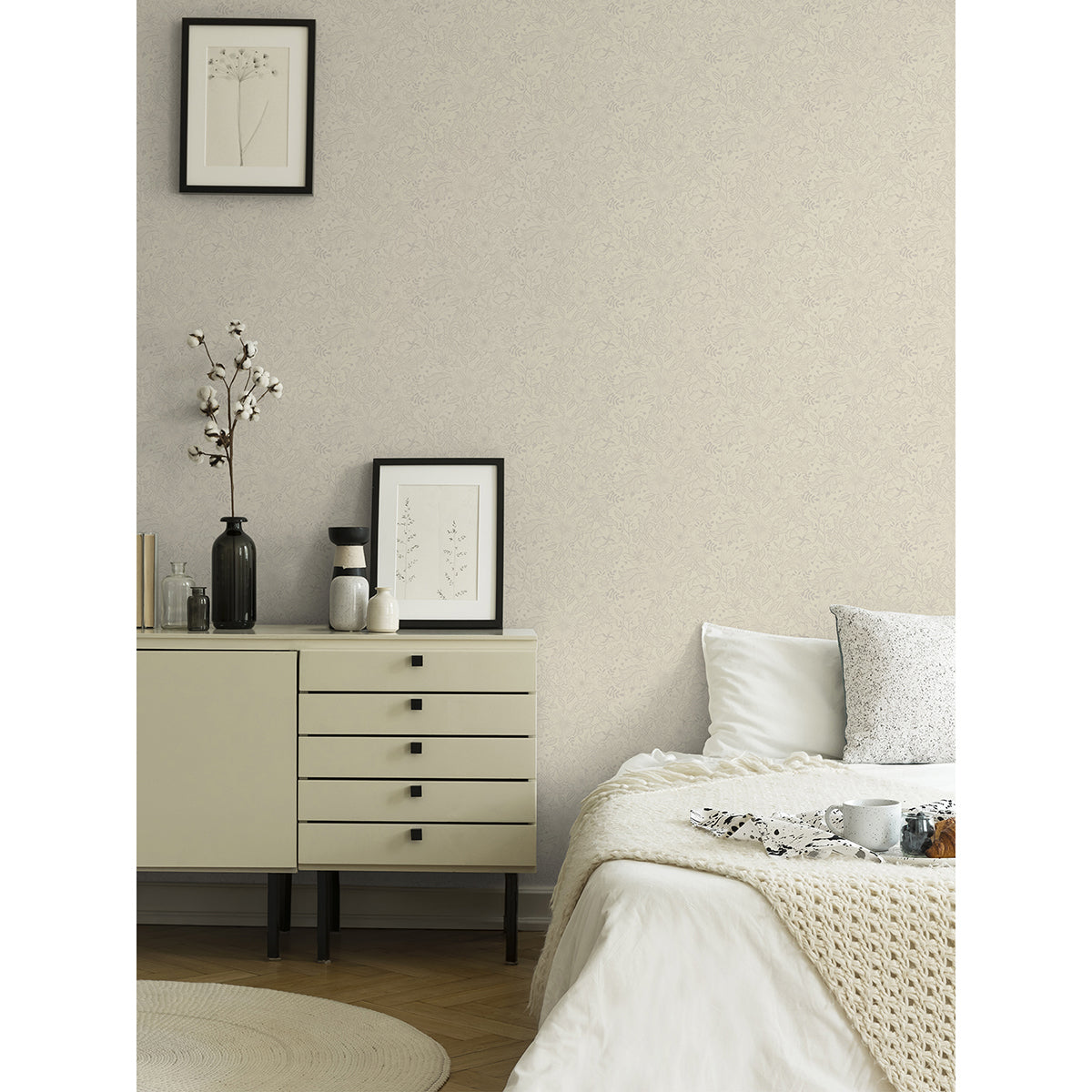 2999-13125 Wilma White Floral Block Print Wallpaper