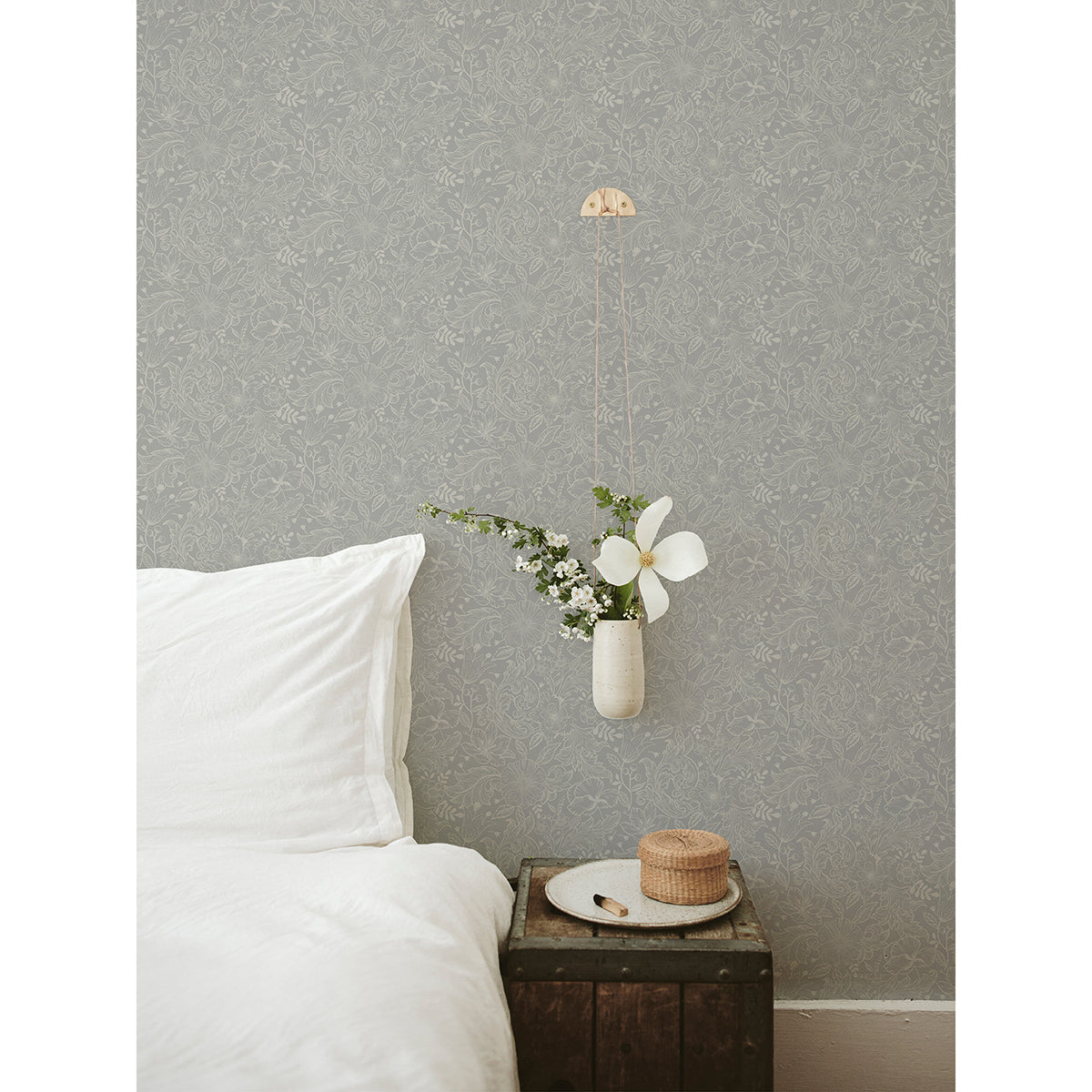 2999-13126 Wilma Grey Floral Block Print Wallpaper