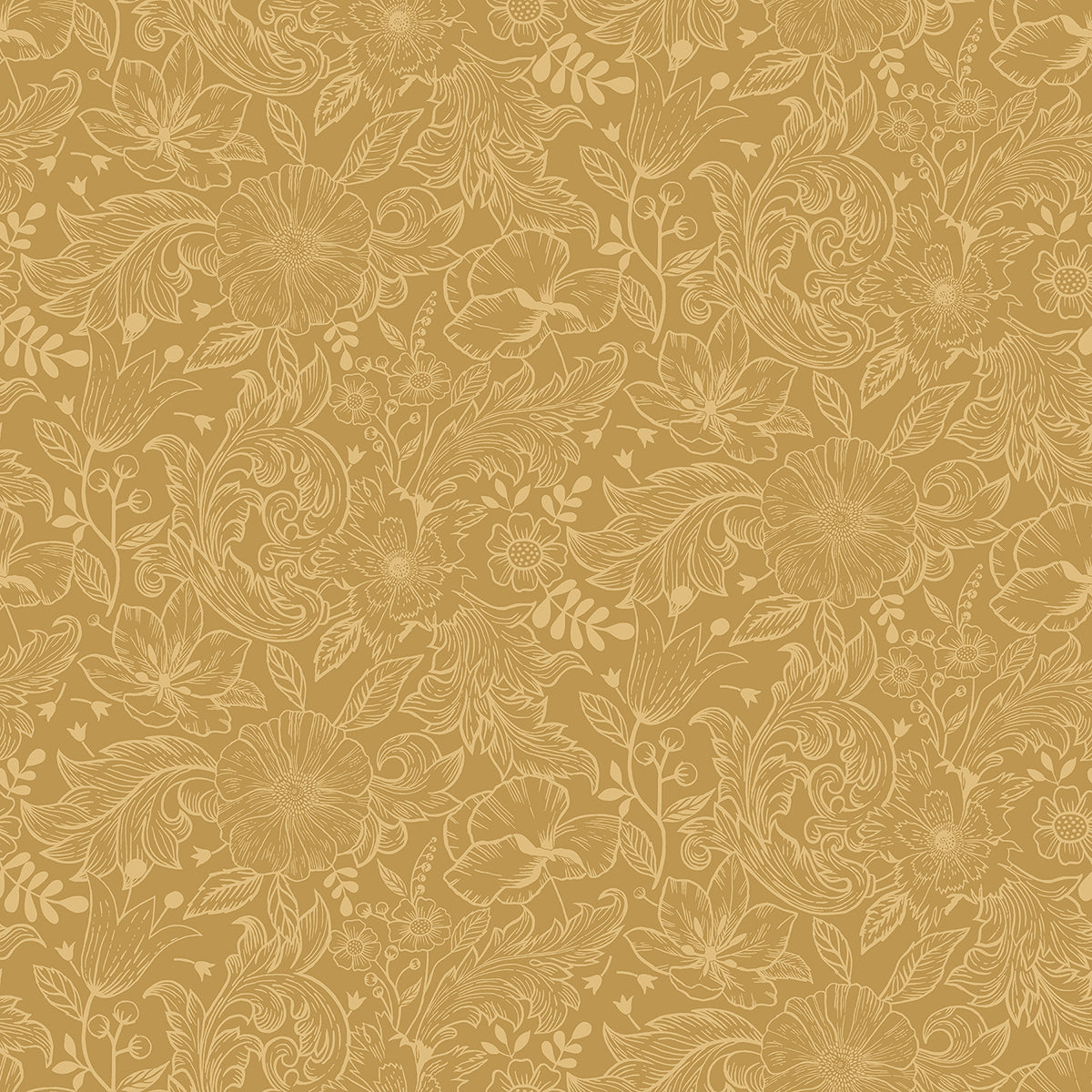 2999-13127 Wilma Yellow Floral Block Print Wallpaper