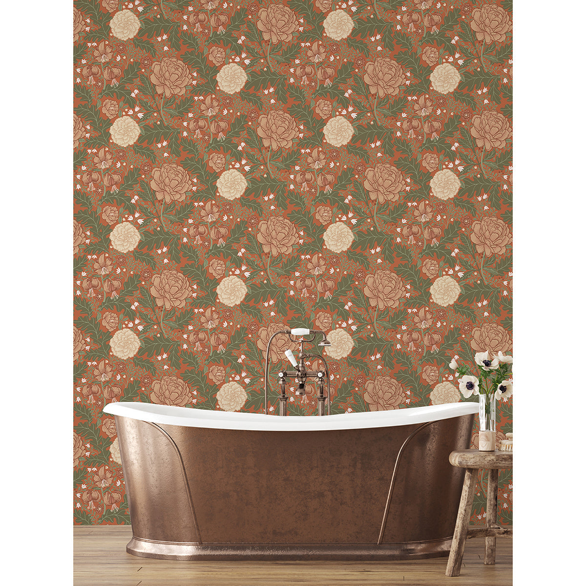 2999-14004 Camille Red Peony & Lily Wallpaper