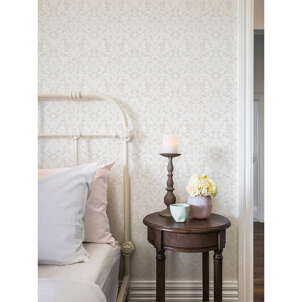 2999-14005 Rosali Cream Scroll Damask Wallpaper