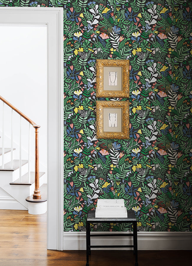 4143-22006 Brittsommar Black Woodland Floral Wallpaper