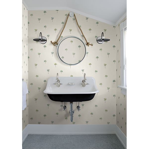 3113-12062 Palmetto Teal Leaves Wallpaper