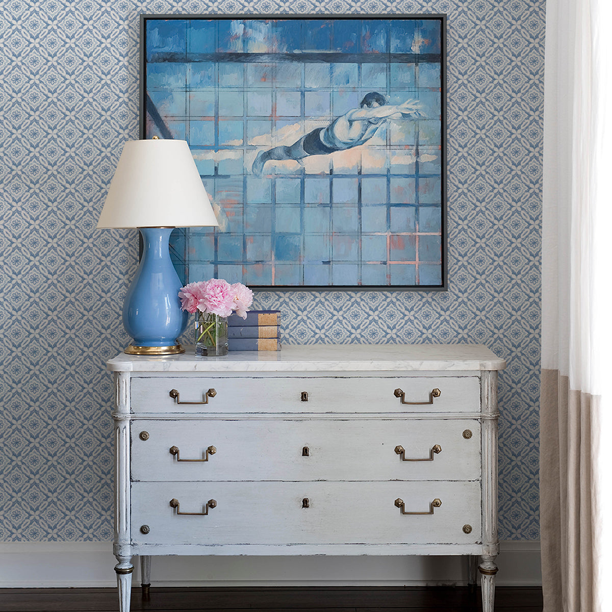 3122-10702 Hugson Blue Quilted Damask Wallpaper