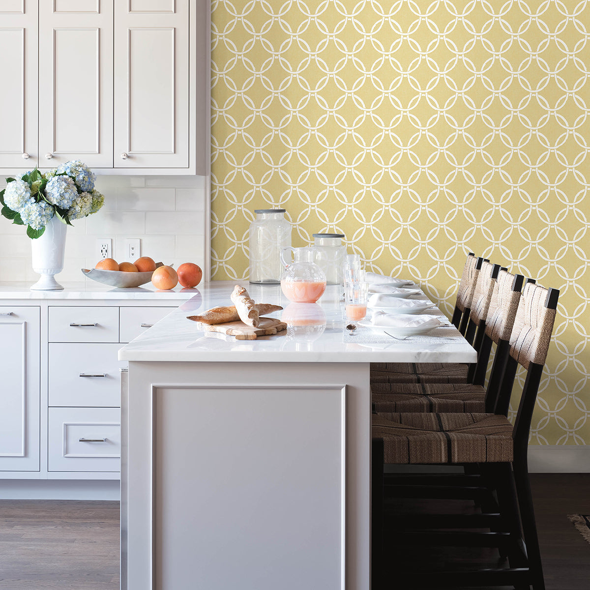 3122-11003 Quelala Yellow Ring Ogee Wallpaper