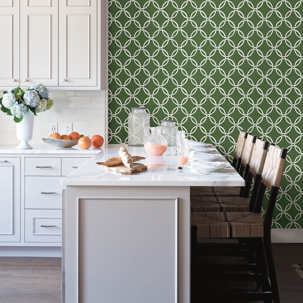 3122-11004 Quelala Green Ring Ogee Wallpaper
