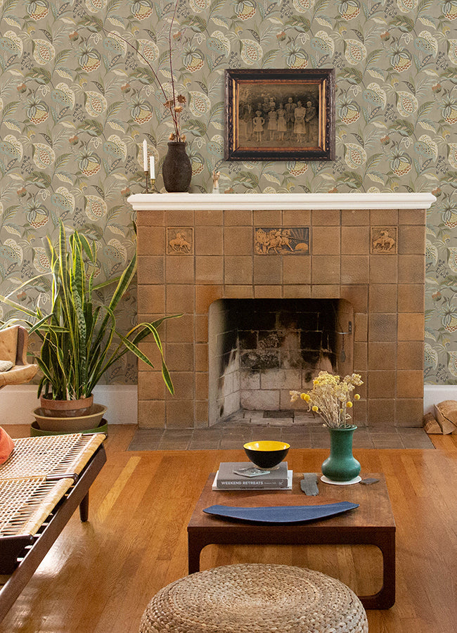 3125-72301 Bohemian Taupe Jacobean Wallpaper