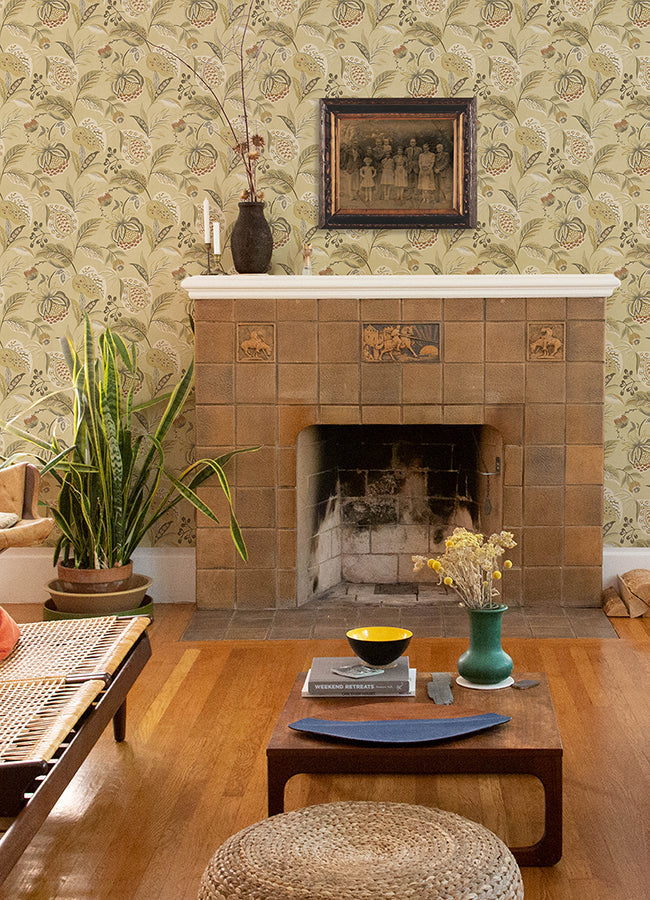 3125-72302 Bohemian Mustard Jacobean Wallpaper