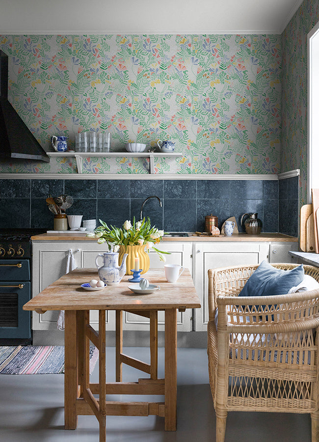 4143-22007 Brittsommar Light Green Woodland Floral Wallpaper