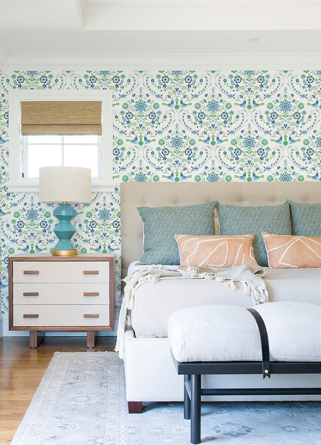 4066-26511 Britt Sapphire Embroidered Damask Wallpaper
