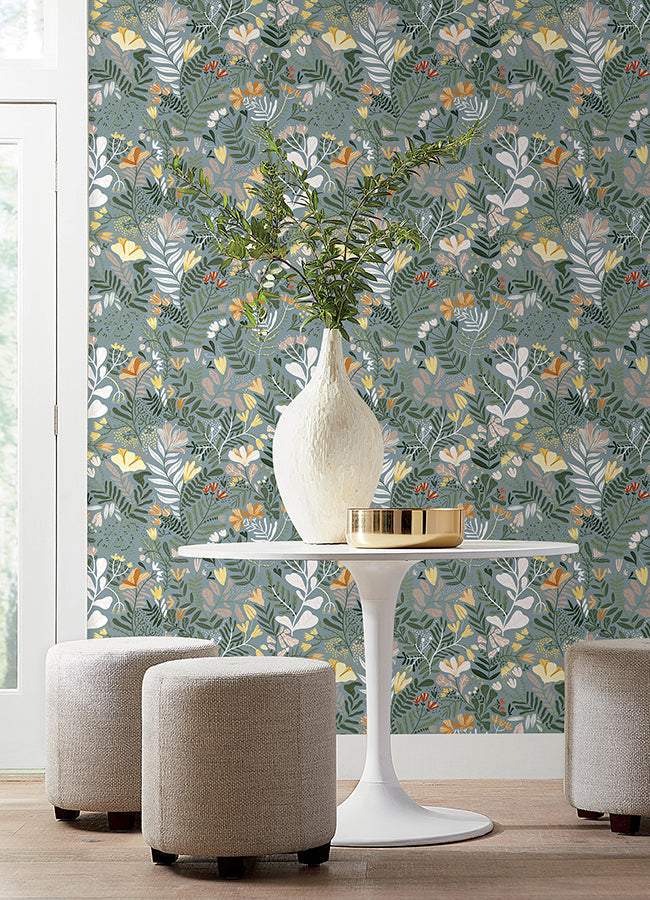 4143-22008 Brittsommar Slate Woodland Floral Wallpaper