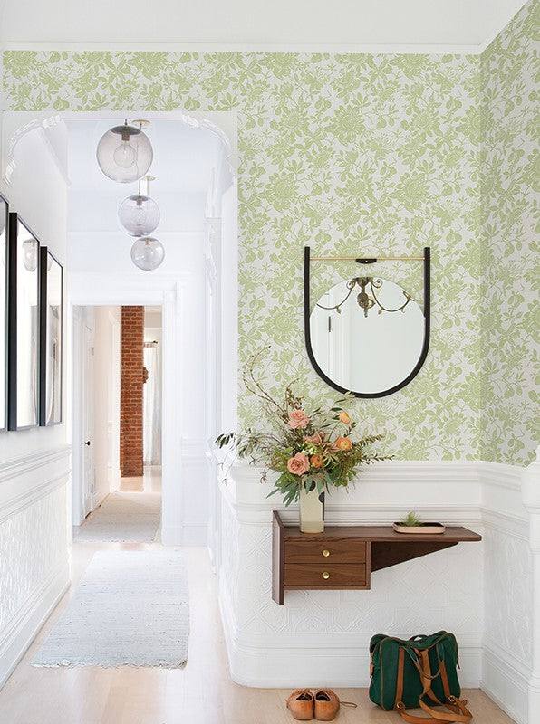 4074-26628 Helen Light Green Floral Trail Wallpaper