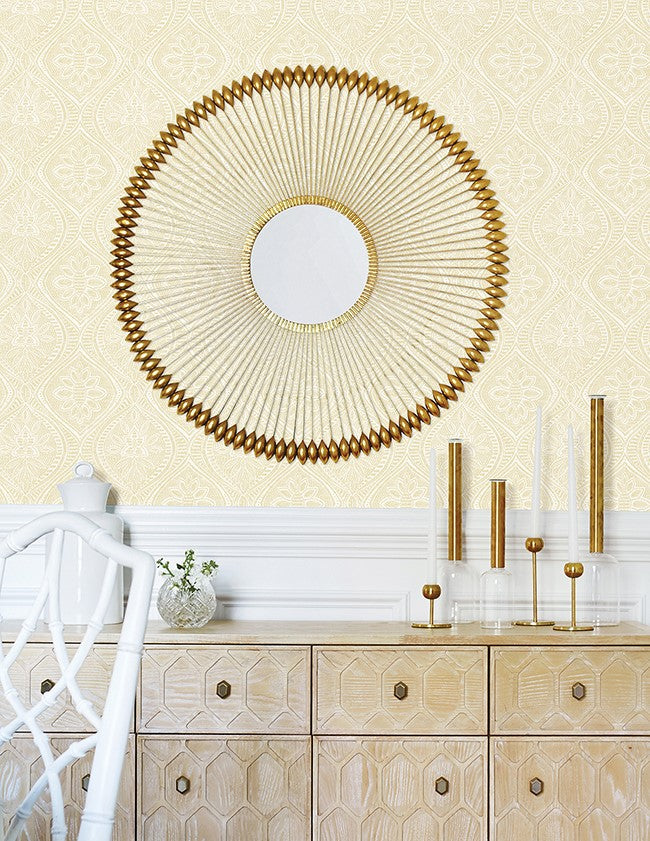 4074-26638 Scout Light Yellow Floral Ogee Wallpaper