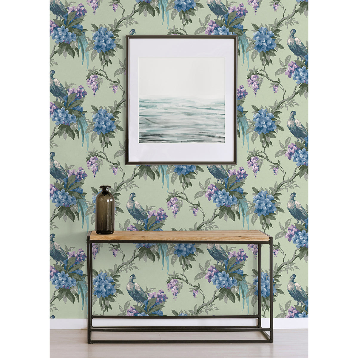 M1660 Golden Pheasant Sage Floral Wallpaper