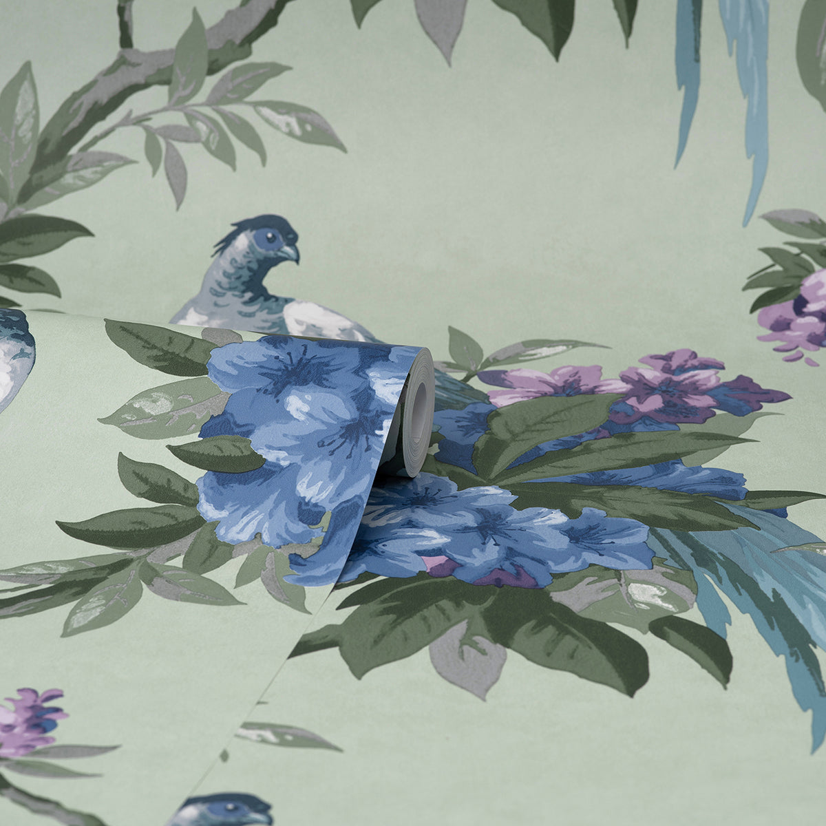 M1660 Golden Pheasant Sage Floral Wallpaper