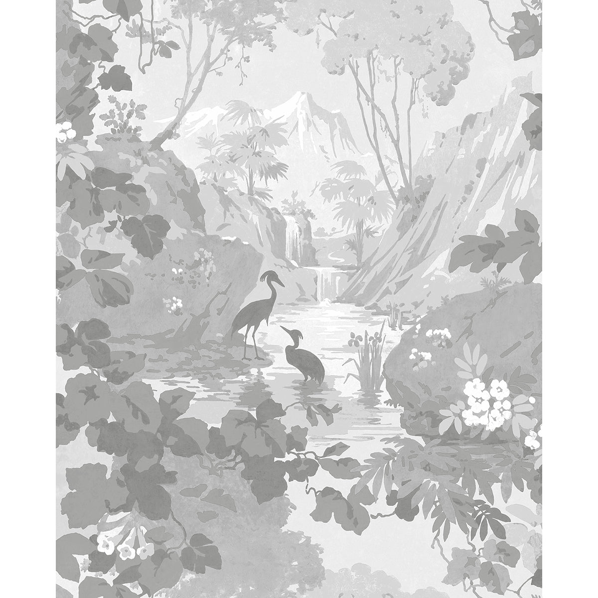 M1677 Eden Grey Crane Lagoon Wallpaper