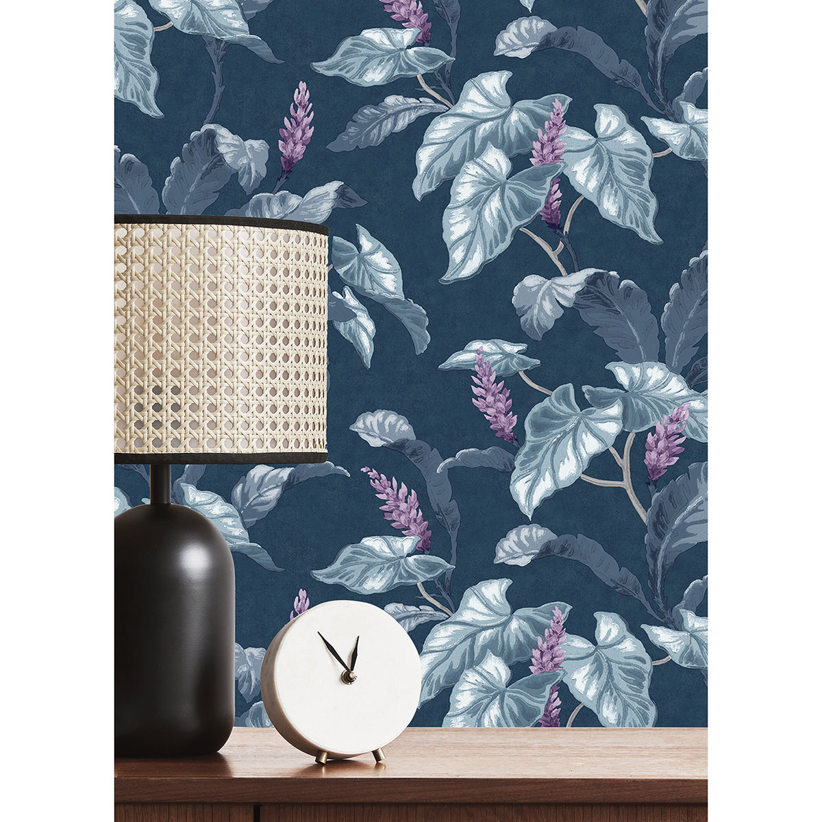 M1693 Meridian Parade Blue Tropical Leaves Wallpaper