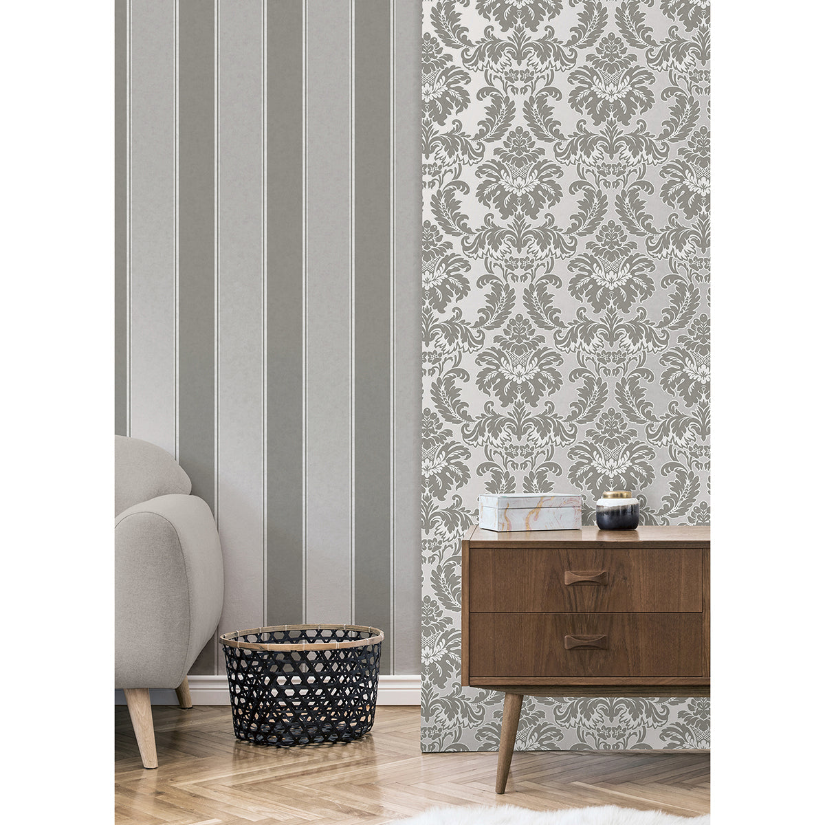M1709 Rydia Grey Stripe Wallpaper