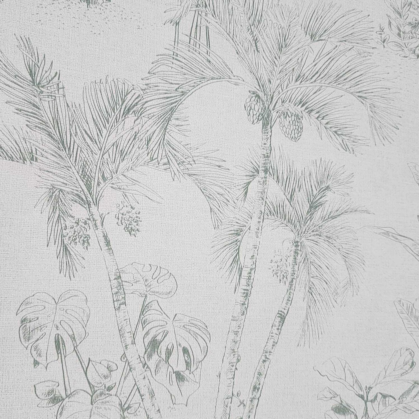 4044-38021-2 Matt off white green faux fabric Textured Zapata Tropical Jungle palms Wallpaper