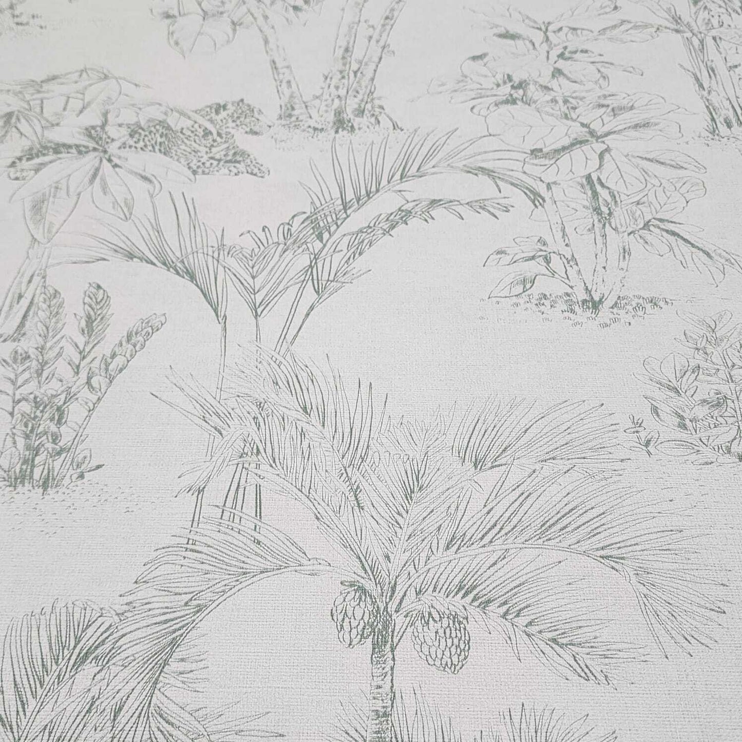 4044-38021-2 Matt off white green faux fabric Textured Zapata Tropical Jungle palms Wallpaper