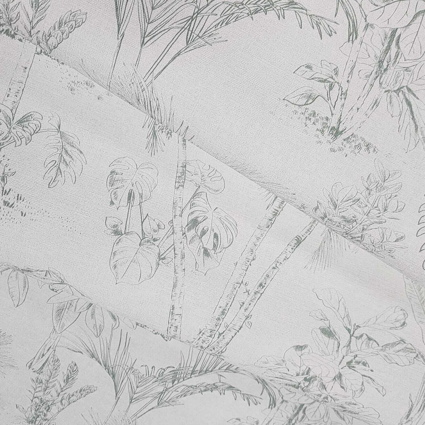 4044-38021-2 Matt off white green faux fabric Textured Zapata Tropical Jungle palms Wallpaper