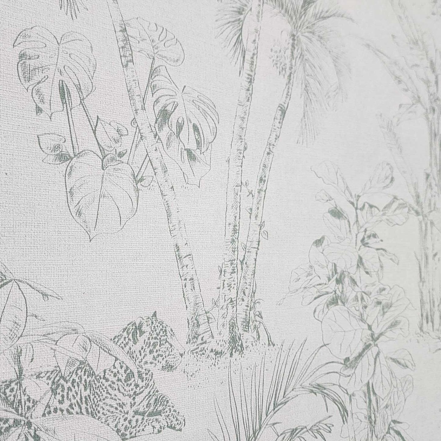 4044-38021-2 Matt off white green faux fabric Textured Zapata Tropical Jungle palms Wallpaper