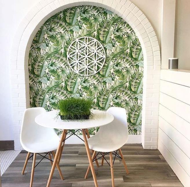 2744-24136 Brewster Palm leaves Banana Leaf White Green Tropical Wallpaper - wallcoveringsmart