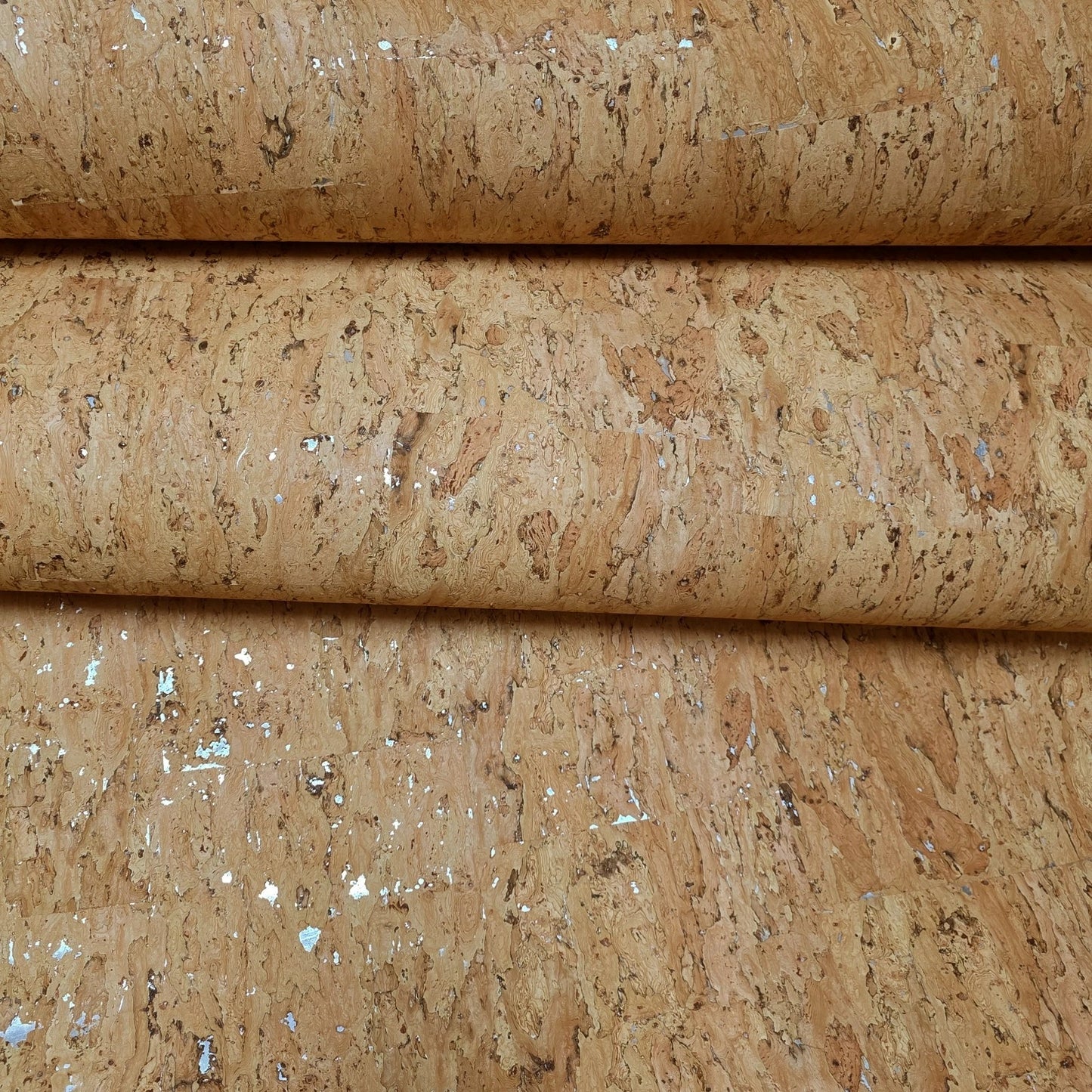 WM020KCG Real Natural cork organic sand brown silver metallic foil textured eco Wallpaper