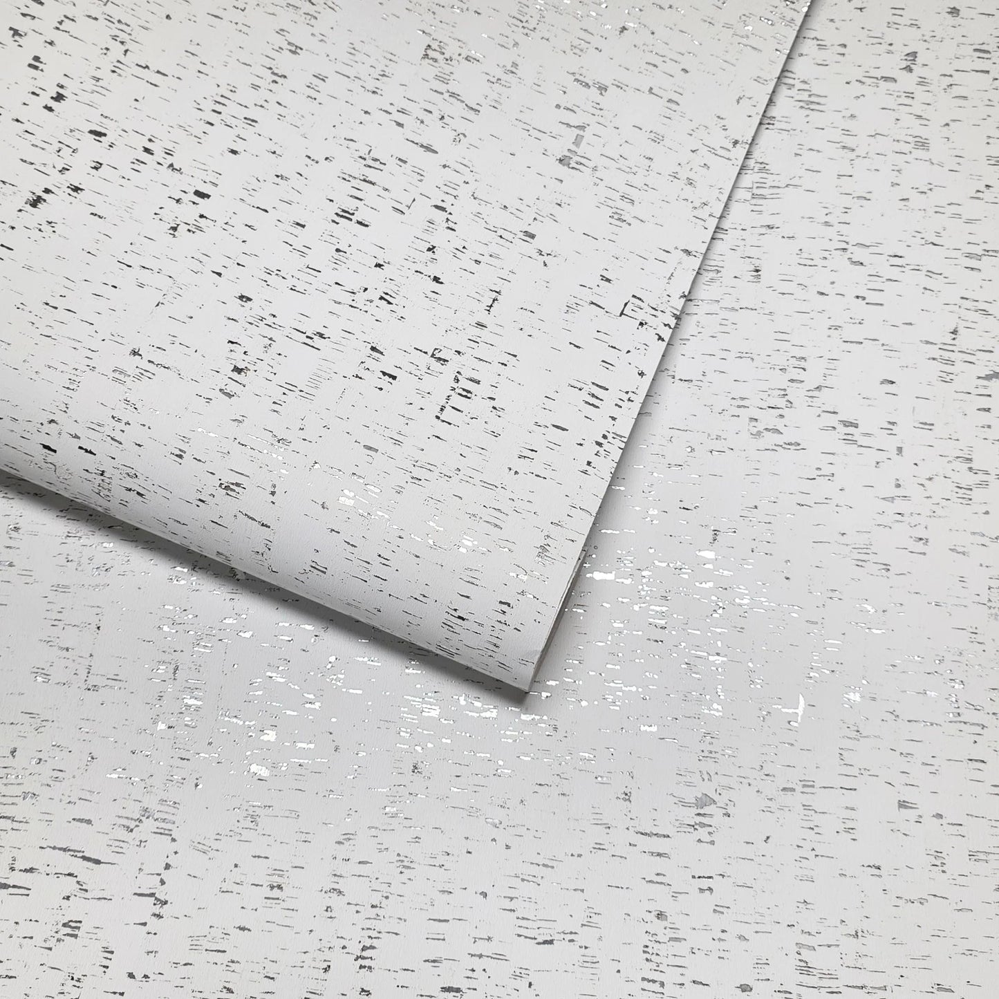 WM100001SMC Enhanced natural cork matte white silver metallic foil birch textured Wallpaper