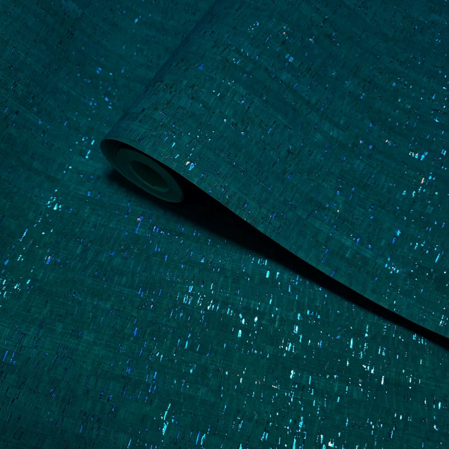 WM100012SMC Real natural cork teal green on metallic foil striped textured modern Wallpaper
