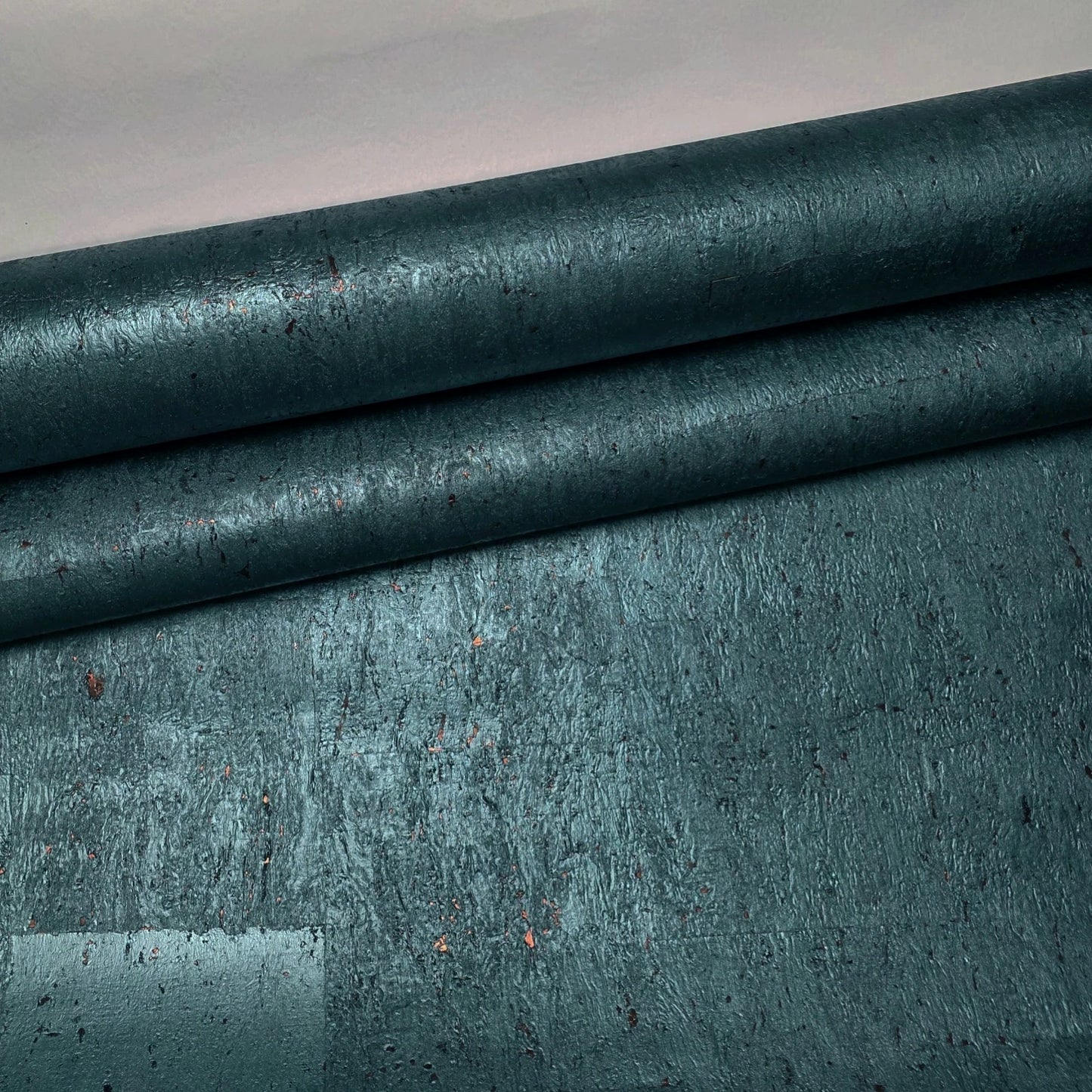 WM822KCC Real Natural cork dark green emerald blue copper metallic foil texture Wallpaper