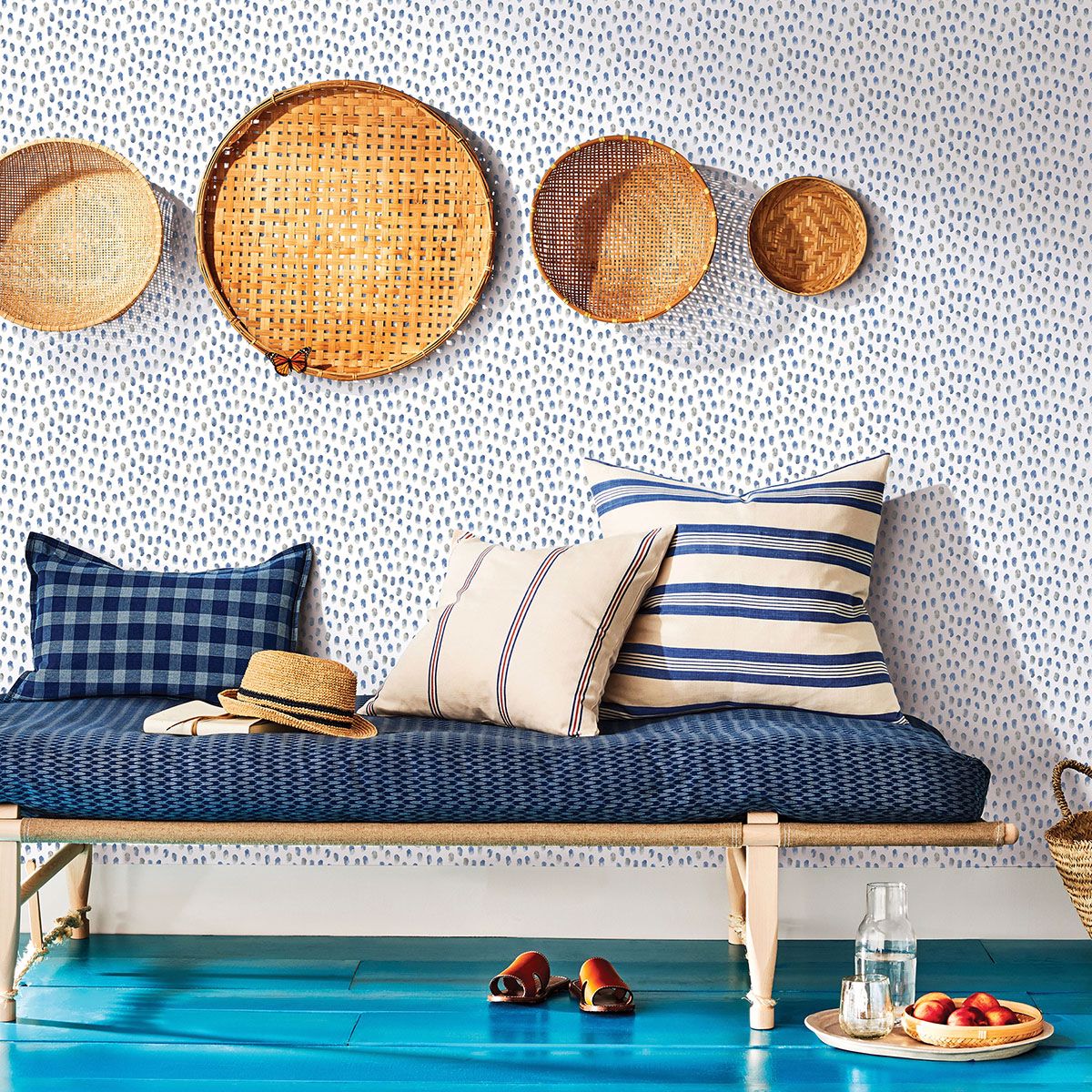 3120-13614 Sand Drips Blue Painted Dots Wallpaper
