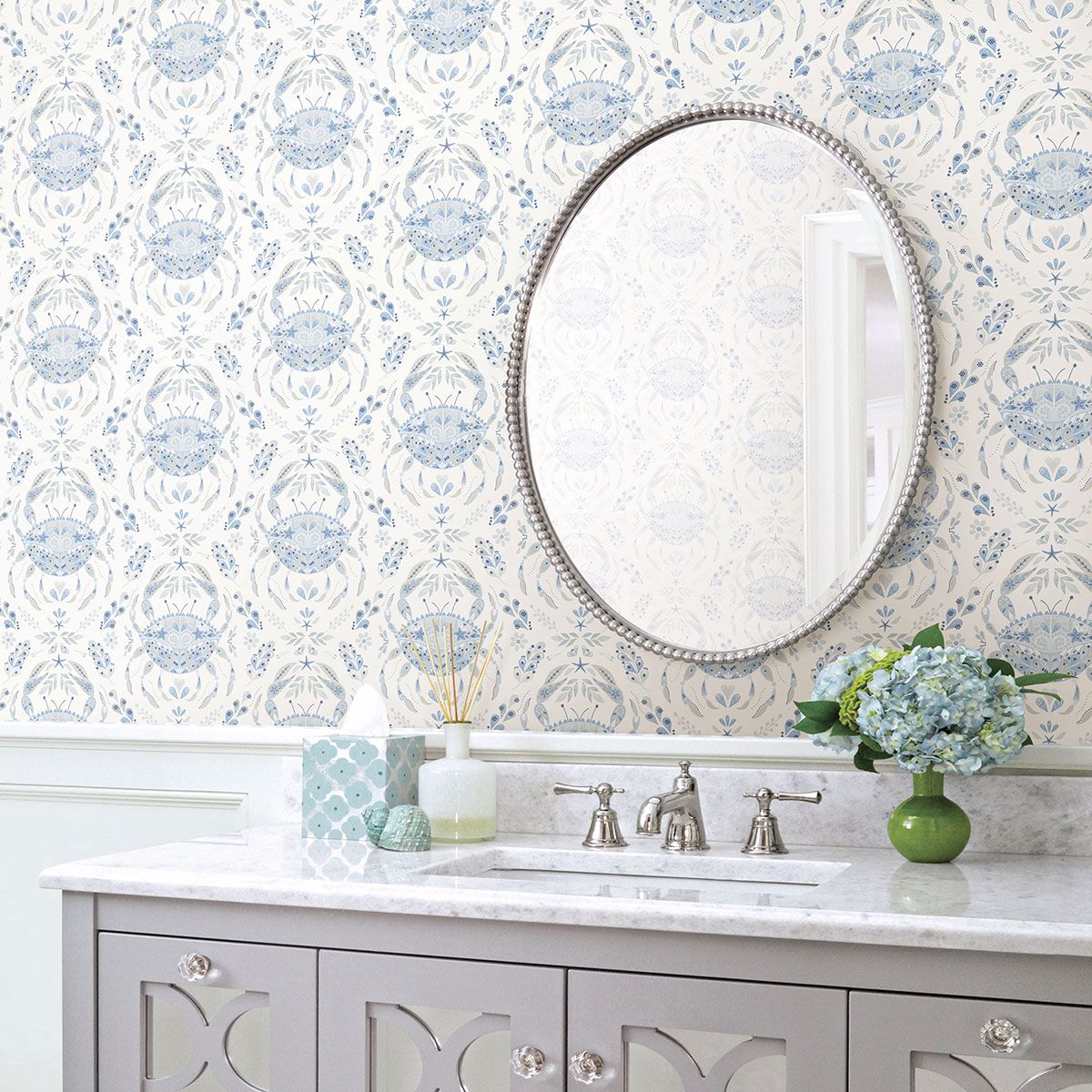3120-13644 Annapolis Light Blue Crustacean Wallpaper