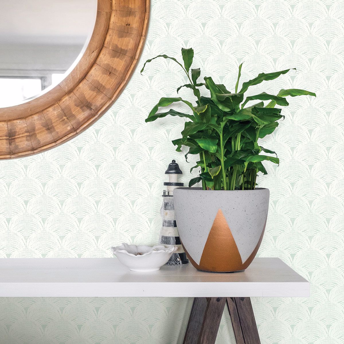 3120-13652 Santiago Teal Scalloped Wallpaper