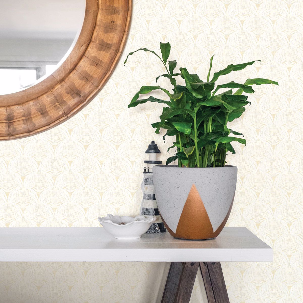 3120-13653 Santiago Yellow Scalloped Wallpaper