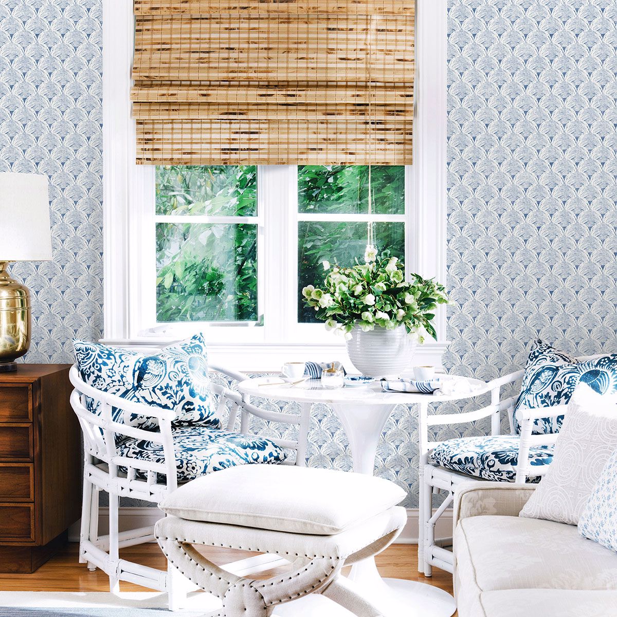 3120-13654 Santiago Blue Scalloped Wallpaper